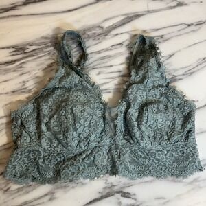 Aerie Lace Floral Bralette Size M Sage Green Fairy Festival Adjustable Bra Top